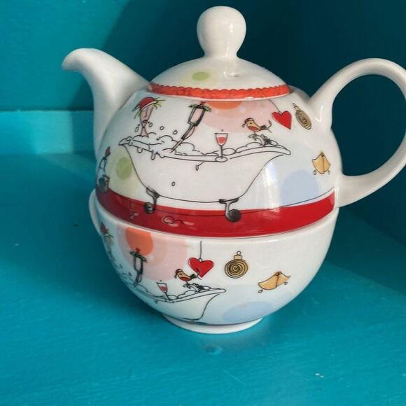 Whimsical Born To Shop Tea for One Stacking Cup & Teapot Oh Come Let Us Adore Me - Picture 3 of 7